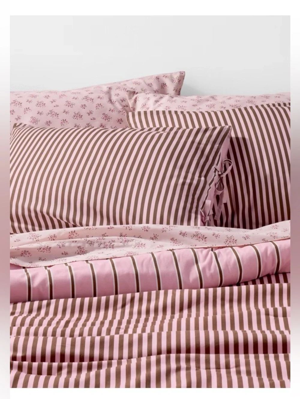 Hollister x Target TWIN Striped Percale Comforter Set Twin Pink Brown Reversible